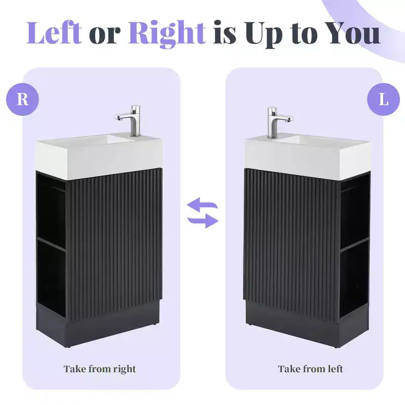 MAYEERTY 18.6 Meuble Lavabo Salle de Bain avec Évier Étagère à 2 Niveaux Orientation Gauche Droite Noir
