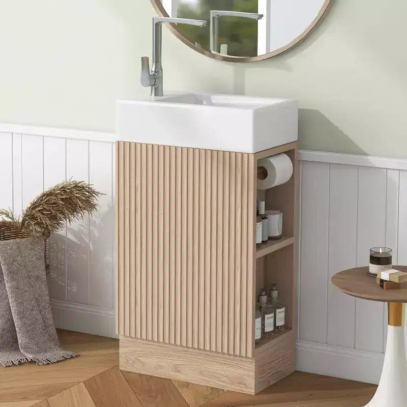 MAYEERTY 18.6 Meuble Lavabo Salle de Bain avec Évier Étagère à 2 Niveaux Orientation Gauche Droite Noir
