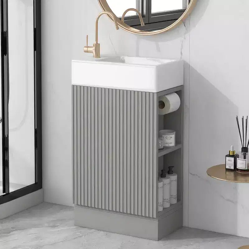 MAYEERTY 18.6 Meuble Lavabo Salle de Bain avec Évier Étagère à 2 Niveaux Orientation Gauche Droite Noir