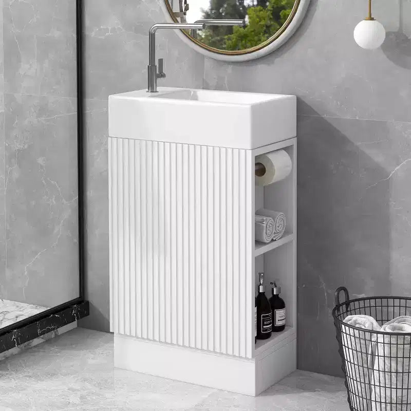 MAYEERTY 18.6 Meuble Lavabo Salle de Bain avec Évier Étagère à 2 Niveaux Orientation Gauche Droite Noir