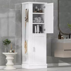 MAYEERTY Meuble Haut de Salle de Bain Autonome Crochets Étagères Réglables MDF Blanc