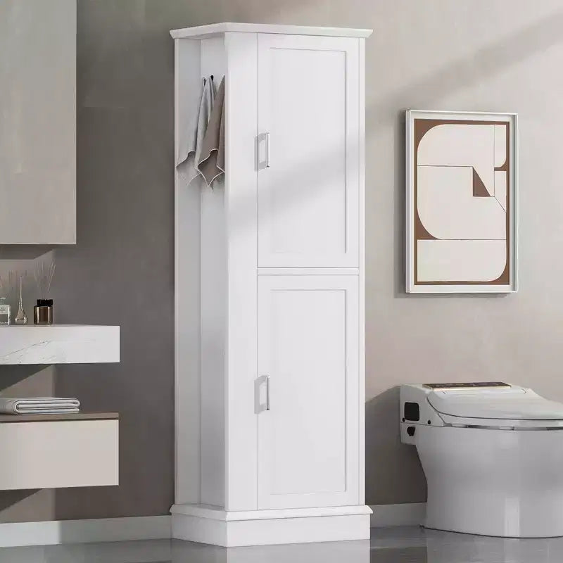 MAYEERTY Meuble Haut de Salle de Bain Autonome Crochets Étagères Réglables MDF Blanc