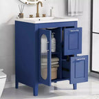 MAYEERTY Meuble-lavabo de salle de bain 24 po avec évier 2 tiroirs 1 porte Étagère réglable Bois massif MDF Noir