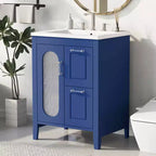 MAYEERTY Meuble-lavabo de salle de bain 24 po avec évier 2 tiroirs 1 porte Étagère réglable Bois massif MDF Noir