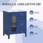MAYEERTY Meuble-lavabo de salle de bain 24 po avec évier 2 tiroirs 1 porte Étagère réglable Bois massif MDF Noir