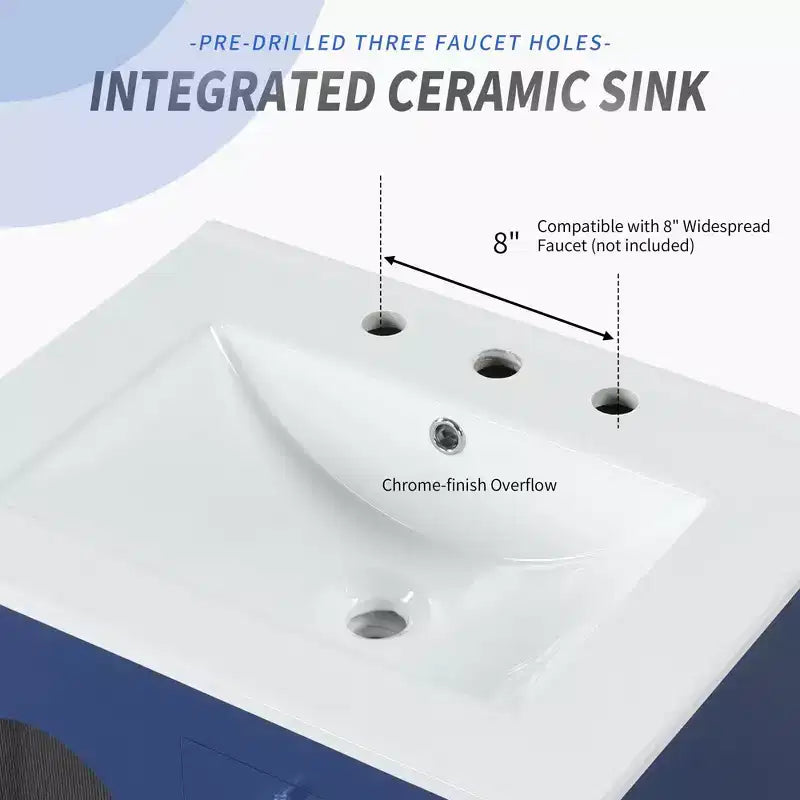 MAYEERTY Meuble-lavabo de salle de bain 24 po avec évier 2 tiroirs 1 porte Étagère réglable Bois massif MDF Noir