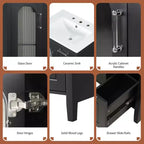 MAYEERTY Meuble-lavabo de salle de bain 24 po avec évier 2 tiroirs 1 porte Étagère réglable Bois massif MDF Noir