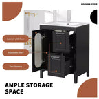 MAYEERTY Meuble-lavabo de salle de bain 24 po avec évier 2 tiroirs 1 porte Étagère réglable Bois massif MDF Noir