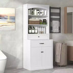 MAYEERTY Meuble de salle de bain blanc 4 portes Tiroirs Étagère réglable 6 étagères ouvertes Combo MDF
