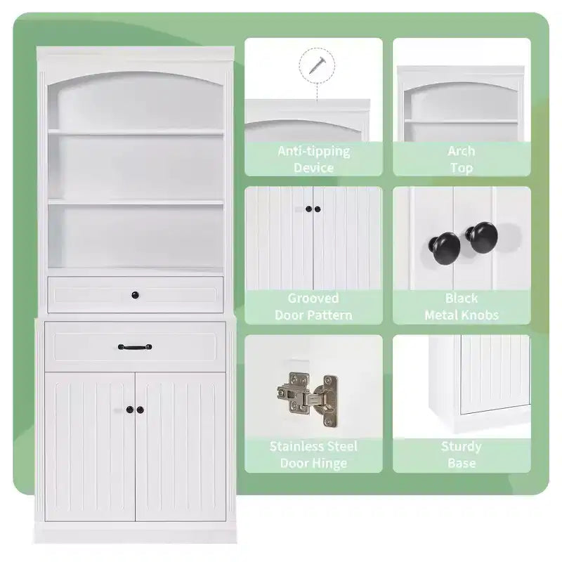 MAYEERTY Meuble de salle de bain blanc 4 portes Tiroirs Étagère réglable 6 étagères ouvertes Combo MDF
