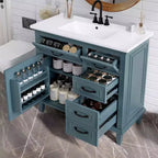 Meuble-lavabo de salle de bain MAYEERTY 36, dessus en céramique, armoire en bois massif et MDF de peuplier, tiroirs basculants, étagères réglables, poignées en zinc