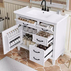 Meuble-lavabo de salle de bain MAYEERTY 36, dessus en céramique, armoire en bois massif et MDF de peuplier, tiroirs basculants, étagères réglables, poignées en zinc