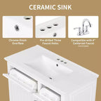 Meuble-lavabo de salle de bain MAYEERTY 36, dessus en céramique, armoire en bois massif et MDF de peuplier, tiroirs basculants, étagères réglables, poignées en zinc