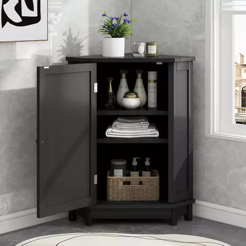 Meuble-lavabo MAYEERTY 30 pouces, bleu-gris, en MDF et bois d'hévéa, 3 tiroirs, étagère réglable, sur pied