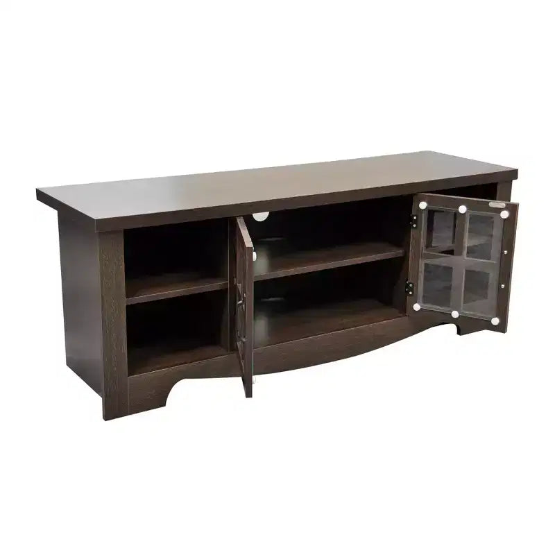Meuble TV en bois AndMakers de 132,08 cm avec 1 armoire de rangement vitrée pour téléviseurs jusqu'à 152,4 cm.