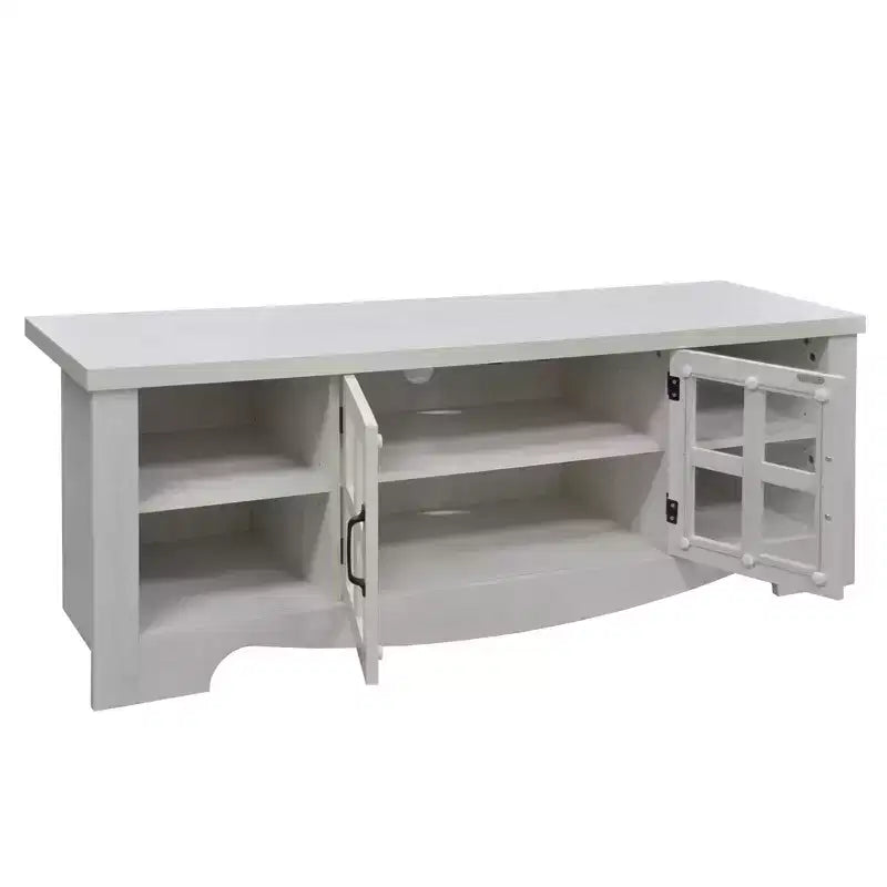 Meuble TV en bois AndMakers de 132,08 cm avec 1 armoire de rangement vitrée pour téléviseurs jusqu'à 152,4 cm.
