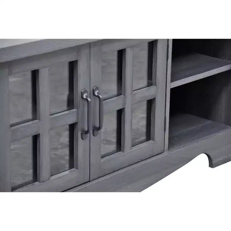 Meuble TV en bois AndMakers de 132,08 cm avec 1 armoire de rangement vitrée pour téléviseurs jusqu'à 152,4 cm.