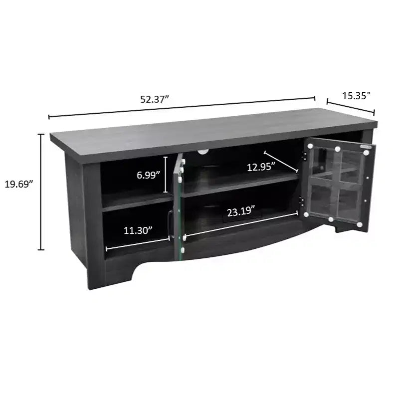 Meuble TV en bois AndMakers de 132,08 cm avec 1 armoire de rangement vitrée pour téléviseurs jusqu'à 152,4 cm.