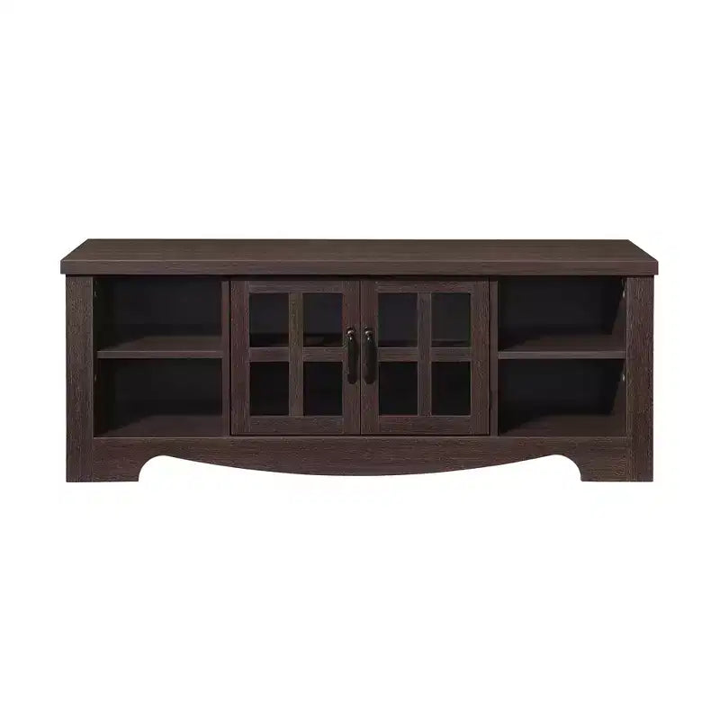 Meuble TV en bois AndMakers de 132,08 cm avec 1 armoire de rangement vitrée pour téléviseurs jusqu'à 152,4 cm.