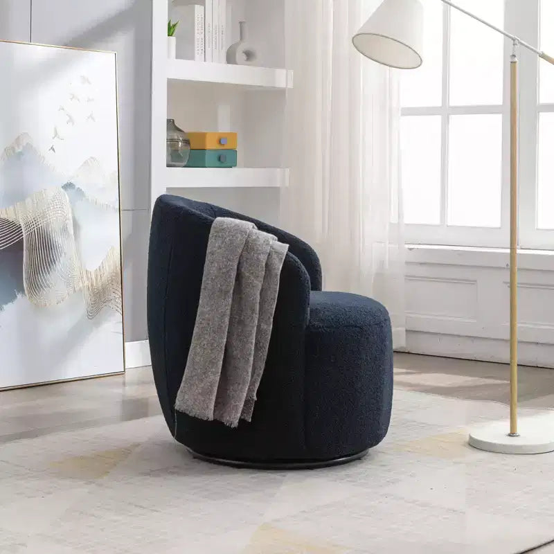 Fauteuil pivotant d'appoint en tissu avec anneau en métal thermolaqué noir
