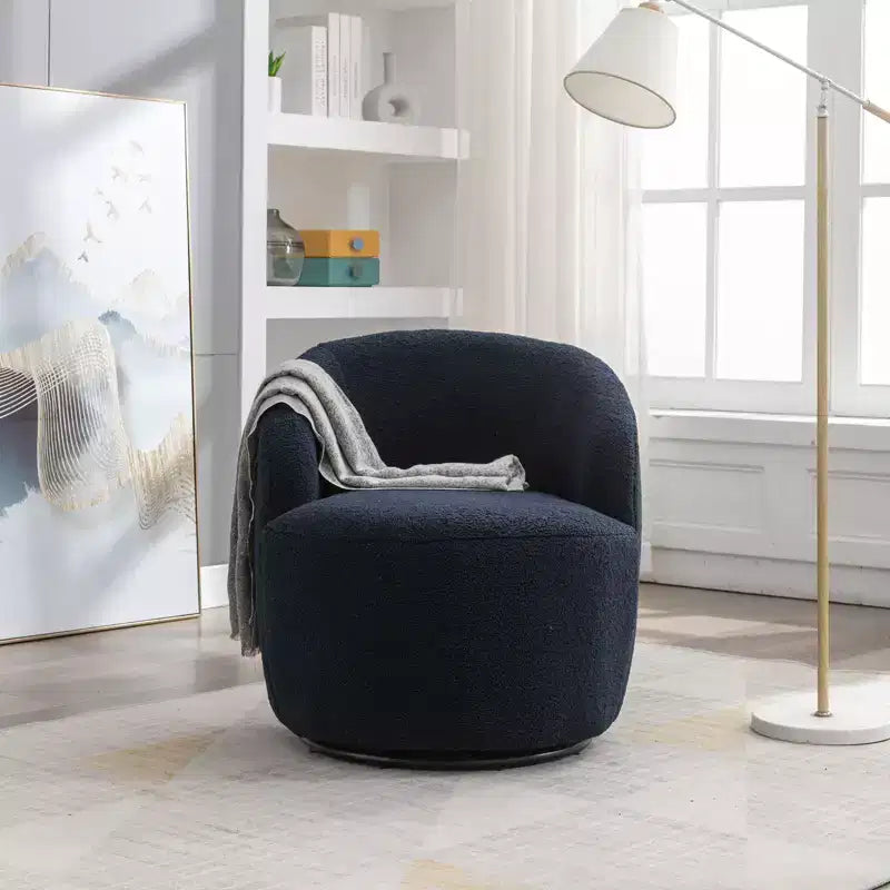 Fauteuil pivotant d'appoint en tissu avec anneau en métal thermolaqué noir