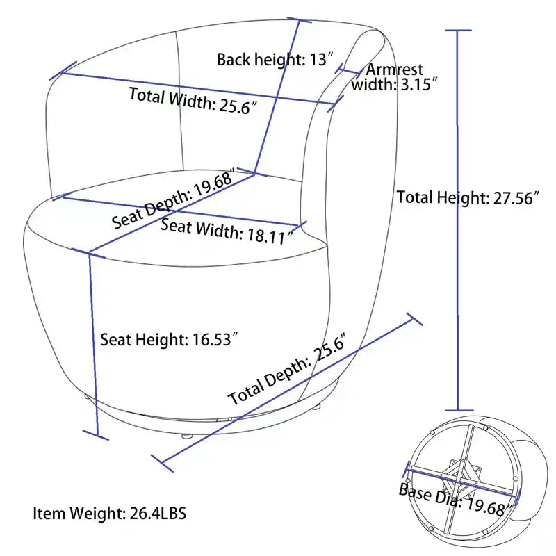 Fauteuil pivotant d'appoint en tissu avec anneau en métal thermolaqué noir