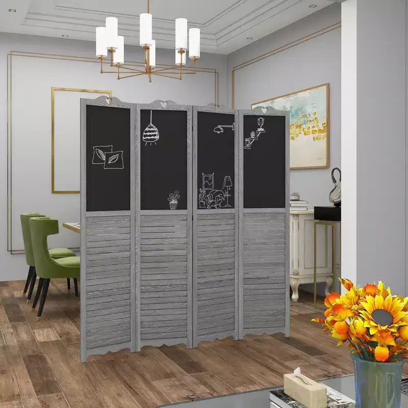 Paravent en bois avec tableau noir, paravent pliable à 4 panneaux pour bureau à domicile, 1,68 m