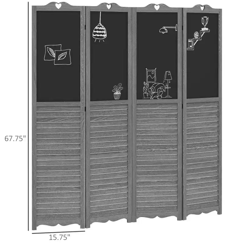 Paravent en bois avec tableau noir, paravent pliable à 4 panneaux pour bureau à domicile, 1,68 m