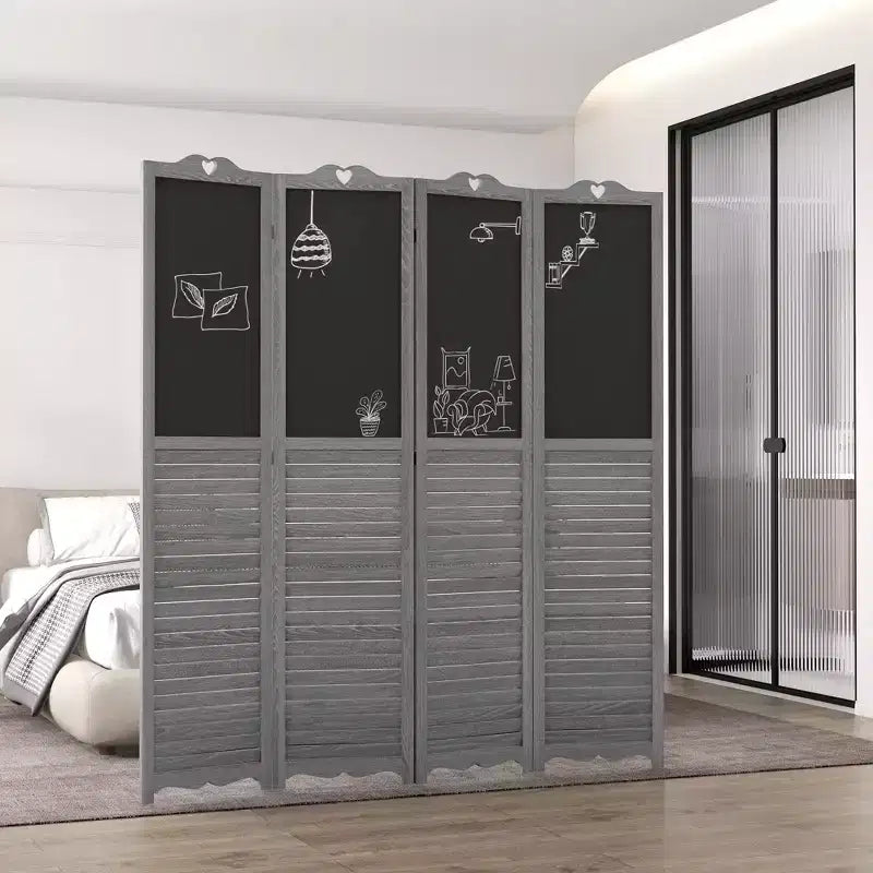 Paravent en bois avec tableau noir, paravent pliable à 4 panneaux pour bureau à domicile, 1,68 m