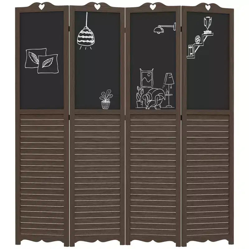 Paravent en bois avec tableau noir, paravent pliable à 4 panneaux pour bureau à domicile, 1,68 m