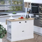 47 Îlot de cuisine en bois cannelé, Armoire de rangement pour comptoir de cuisine avec abattant, Tiroir, Étagères ouvertes, Rangement