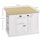 47 Îlot de cuisine en bois cannelé, Armoire de rangement pour comptoir de cuisine avec abattant, Tiroir, Étagères ouvertes, Rangement
