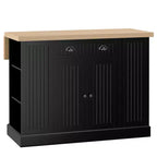 47 Îlot de cuisine en bois cannelé, Armoire de rangement pour comptoir de cuisine avec abattant, Tiroir, Étagères ouvertes, Rangement