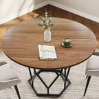 Table à manger ronde de 47 pouces pour 4 à 6 personnes, table de cuisine industrielle en bois avec base robuste pour salle à manger