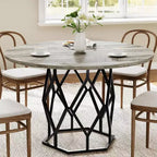 Table à manger ronde de 47 pouces pour 4 à 6 personnes, table de cuisine industrielle en bois avec base robuste pour salle à manger