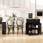 Îlot de cuisine cannelé blanc de 2,10 m avec table de salle à manger extensible pour 4 à 6 personnes, îlot de cuisine pour salle à manger
