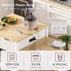 Îlot de cuisine cannelé blanc de 2,10 m avec table de salle à manger extensible pour 4 à 6 personnes, îlot de cuisine pour salle à manger