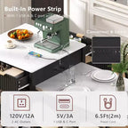 Îlot de cuisine cannelé blanc de 2,10 m avec table de salle à manger extensible pour 4 à 6 personnes, îlot de cuisine pour salle à manger