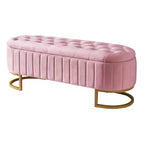 TUYOHW 59 Pouf de rangement en velours avec plateau capitonné, banc ottoman rembourré en bout de lit avec pieds en métal, pouf pour chambre à coucher, salon, entrée