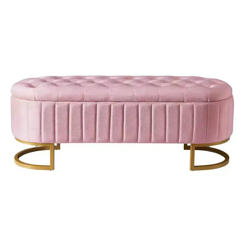 TUYOHW 59 Pouf de rangement en velours avec plateau capitonné, banc ottoman rembourré en bout de lit avec pieds en métal, pouf pour chambre à coucher, salon, entrée