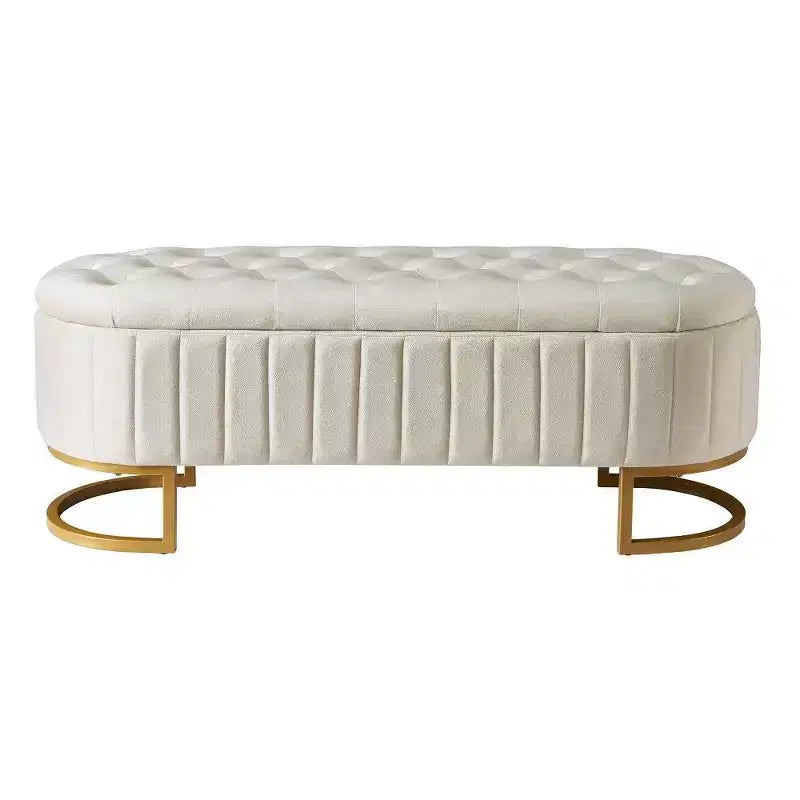 TUYOHW 59 Pouf de rangement en velours avec plateau capitonné, banc ottoman rembourré en bout de lit avec pieds en métal, pouf pour chambre à coucher, salon, entrée