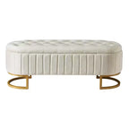 TUYOHW 59 Pouf de rangement en velours avec plateau capitonné, banc ottoman rembourré en bout de lit avec pieds en métal, pouf pour chambre à coucher, salon, entrée