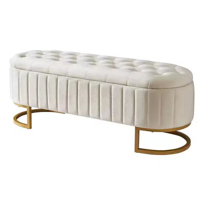 TUYOHW 59 Pouf de rangement en velours avec plateau capitonné, banc ottoman rembourré en bout de lit avec pieds en métal, pouf pour chambre à coucher, salon, entrée