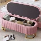 TUYOHW 59 Pouf de rangement en velours avec plateau capitonné, banc ottoman rembourré en bout de lit avec pieds en métal, pouf pour chambre à coucher, salon, entrée