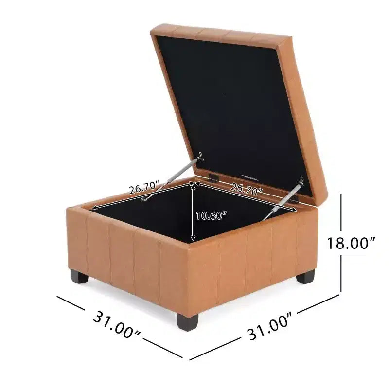 TUYOHW 31 Banc de rangement carré, banc ottoman de bout de lit avec couvercle capitonné, ottoman pour salon, entrée