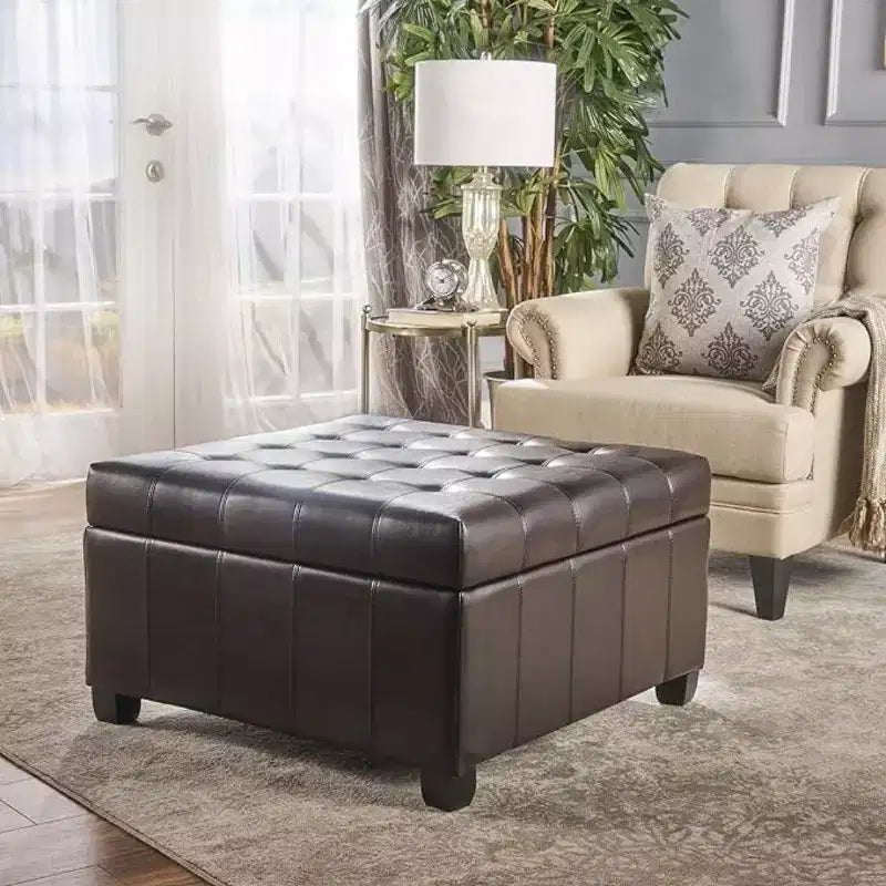 TUYOHW 31 Banc de rangement carré, banc ottoman de bout de lit avec couvercle capitonné, ottoman pour salon, entrée