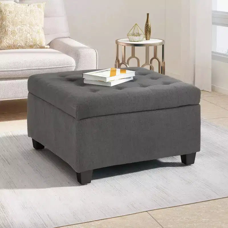 TUYOHW 31 Banc de rangement carré, banc ottoman de bout de lit avec couvercle capitonné, ottoman pour salon, entrée