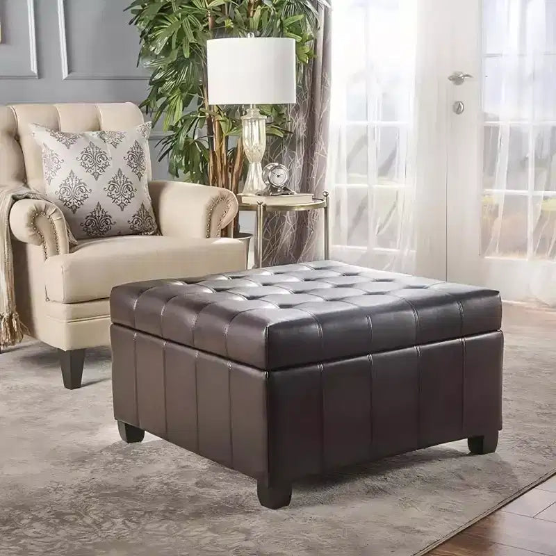 TUYOHW 31 Banc de rangement carré, banc ottoman de bout de lit avec couvercle capitonné, ottoman pour salon, entrée