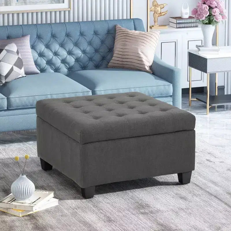 TUYOHW 31 Banc de rangement carré, banc ottoman de bout de lit avec couvercle capitonné, ottoman pour salon, entrée