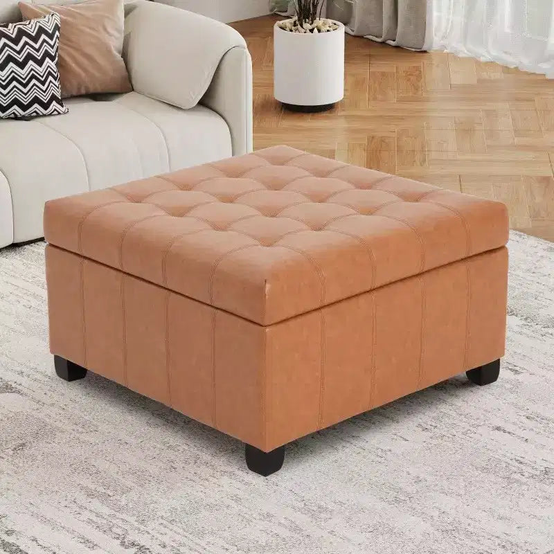 TUYOHW 31 Banc de rangement carré, banc ottoman de bout de lit avec couvercle capitonné, ottoman pour salon, entrée
